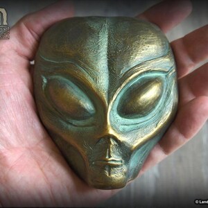 Alien Grey Wall Plaque Sculpture Bust UFO Gift Area 51 Memorabilia X Files Collectible Sci-Fi Decor Ancient Aliens Bronze Finish