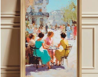 Vintage Cafe Art Print: European Cafe Scene, Coffee Date (Digital Download)
