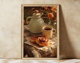 Fall Coffee & Cinnamon Rolls Print: Cottagecore Kitchen Art (Digital Download)