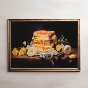 Fancy grilled cheese | Grilled cheese painting, Still life painting, Cottage core, farmhouse, food print, flower painting, kitchen art print