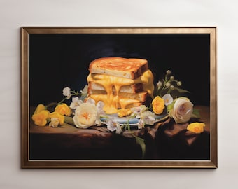 Stilleven met gegrilde kaas: Cottagecore Kitchen Art (digitale download)