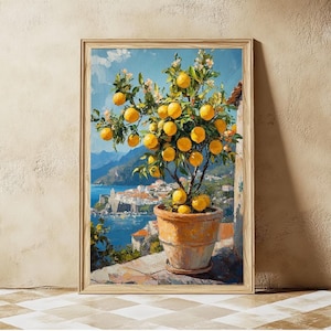 Amalfi Lemons | lemon painting, Amalfi Coast painting, Travel theme wall art, Italy print, Positano print, kitchen art print, fruit painting