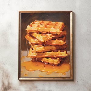 Fancy Waffles | Waffle painting, Still life painting, Cottage core, farmhouse, food print, breakfast painting, kitchen art print, printable