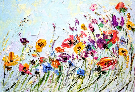 Super Olieverf bloemen Palet Mes Schilderij op Canvas Abstract | Etsy AE-03