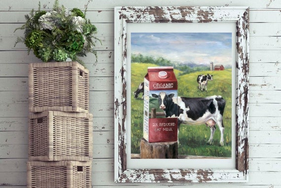Black And White Cow Art Cow Painting Farm Animals Farmred Etsy