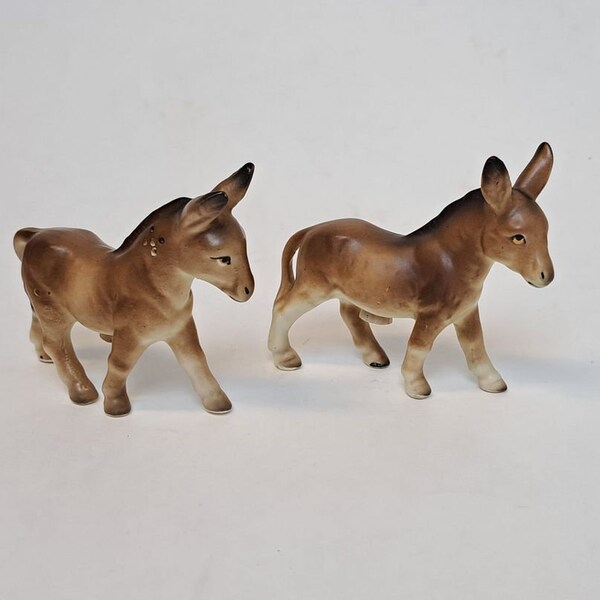 Vintage Figural Donkeys Mules Ceramic Pottery Salt & Pepper Shakers