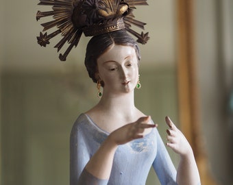 Museumsqualität Spanisches Holz Mannequin aus dem 18.Jahrhundert Madonna Jungfrau Maria Santo Skulptur Dolorosa Antique Cage Doll