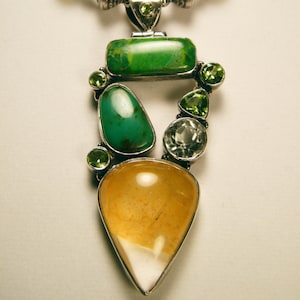 Fancy Faceted Multi Gemstone Bead and Pendant Necklace