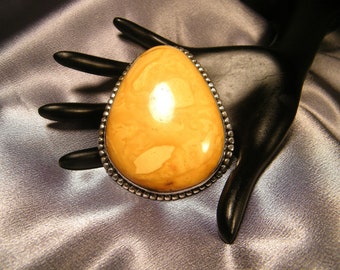 Huge Sterling Silver Butterscotch Amber Vintage Ornate Uni-sex Pendant