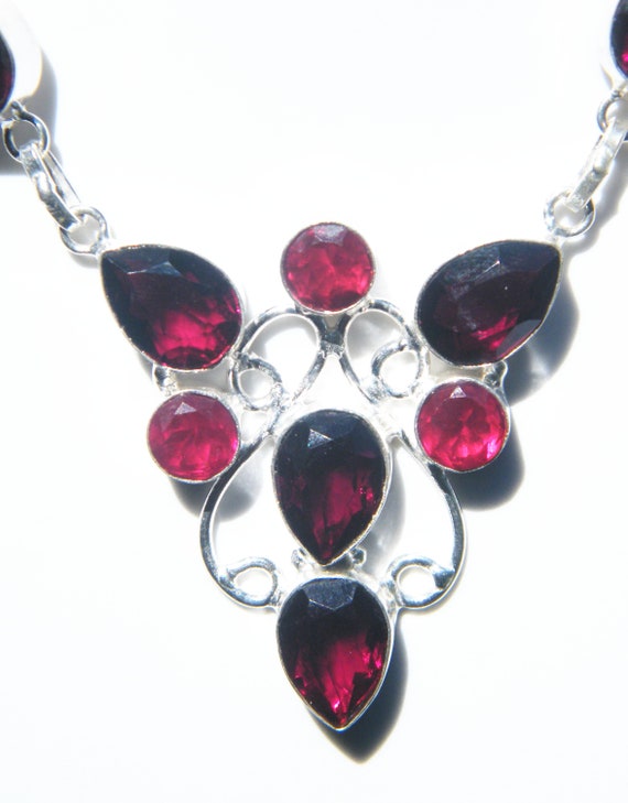 Faceted Silver Garnet and Red Quartz Bib Necklace