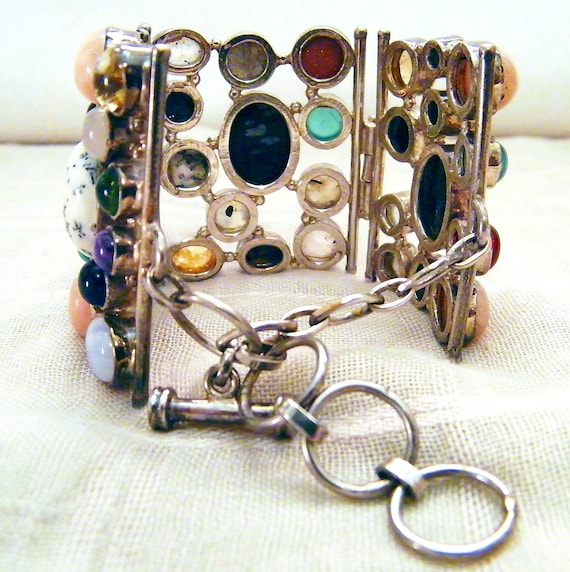 Sterling Silver Multi Gemstone Three Section Adju… - image 5