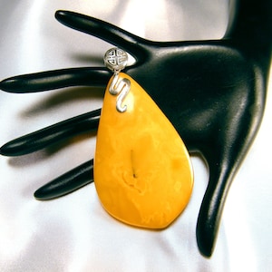 Enormous 3.5 Inch Sterling Silver Baltic Butterscotch Amber Pendant