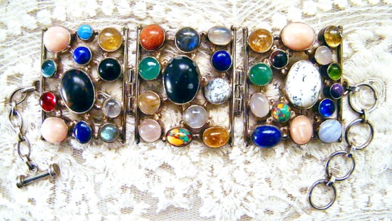 Sterling Silver Multi Gemstone Three Section Adju… - image 2