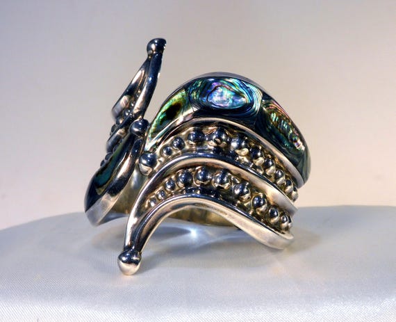 Large Sterling Silver Gemstone Clapper Bangle - image 3