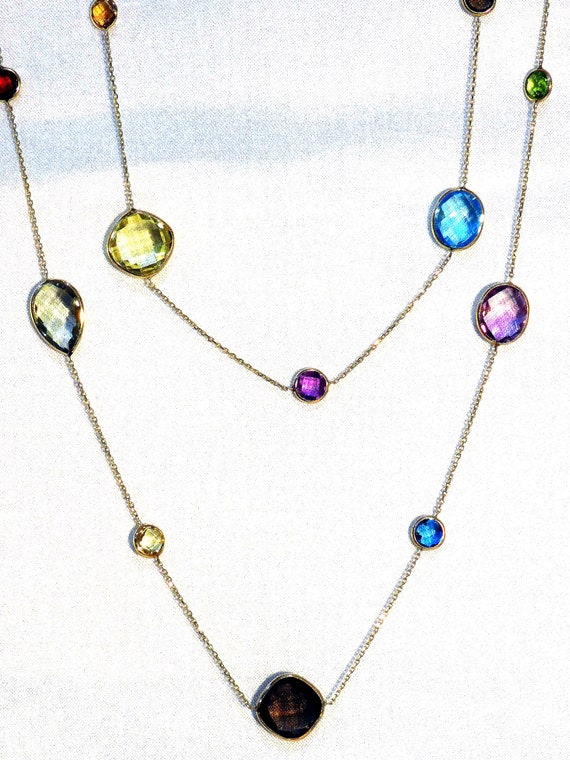 Elegant 14k Gold 36 Inch Facetted Multi Gemstone … - image 1