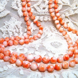 Genuine Undyed Knotted Angel Skin Coral Graduated Two Strand Necklace