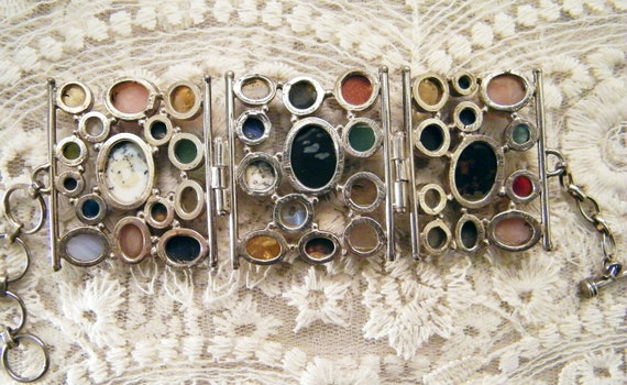 Sterling Silver Multi Gemstone Three Section Adju… - image 3