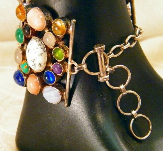 Sterling Silver Multi Gemstone Three Section Adju… - image 6