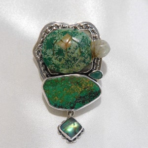 Amy Kahn Russell Sterling Silver Vintage Jade Turquoise Emerald Pin Pendant
