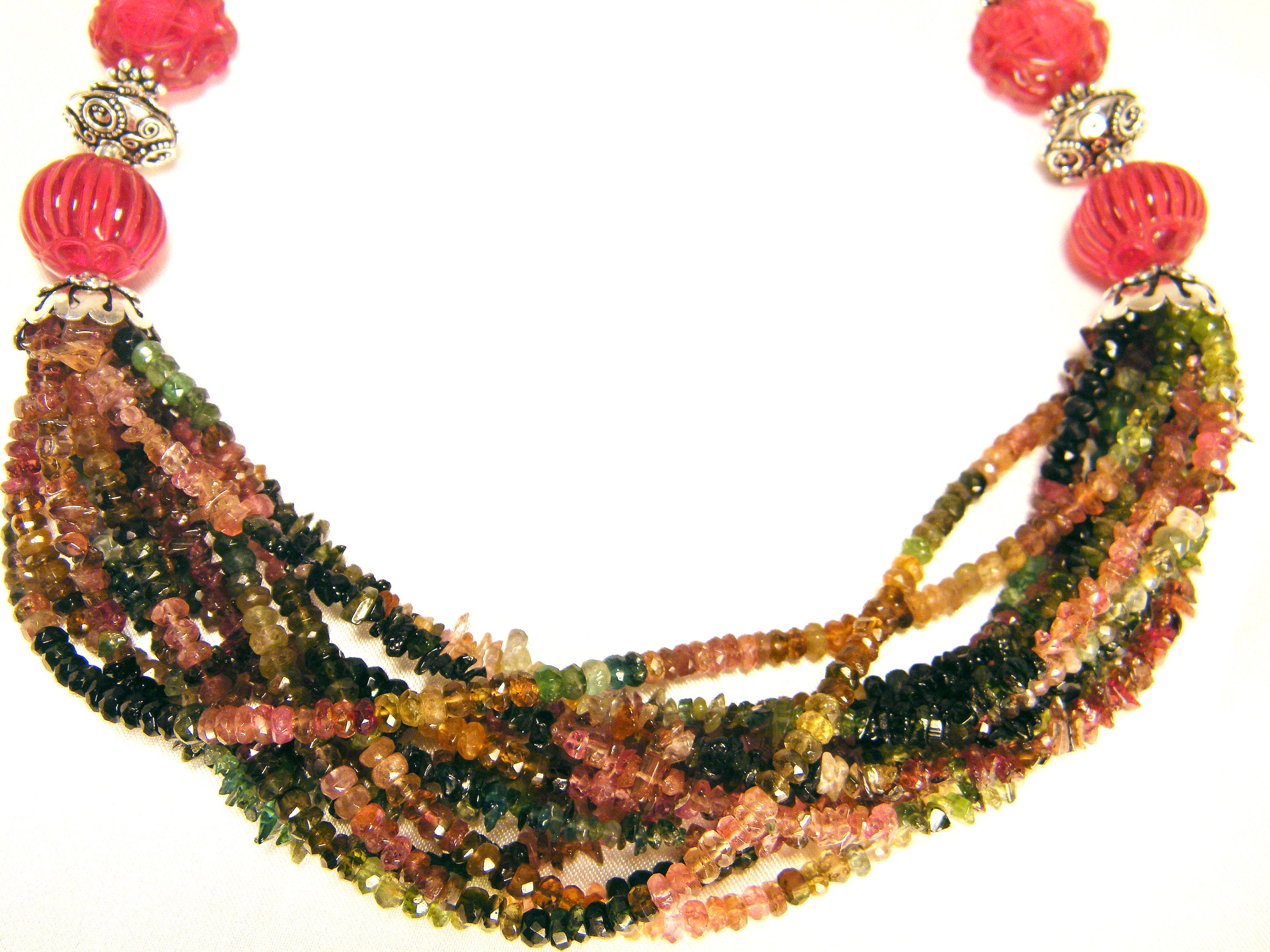 8mm Faceted Watermelon Tourmaline Round Bead Necklace - 18" AAA Natural Gemstone