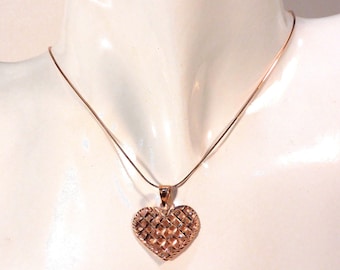 14k Rose Gold Diamond Cut Heart Pendant w/ Chain