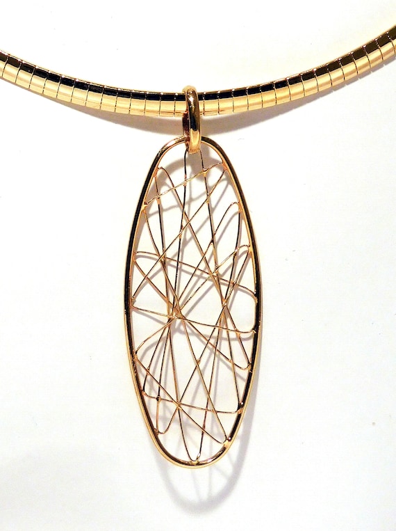 Large 14k Italian Gold Spider Web Pendant Necklace