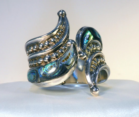 Large Sterling Silver Gemstone Clapper Bangle - image 2