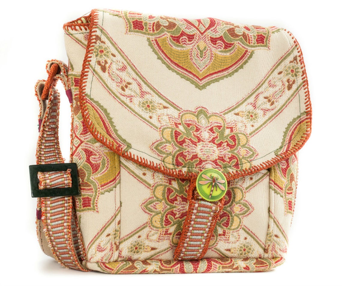 Women's Messenger Style Tapestry Bag green and Rose Etsy