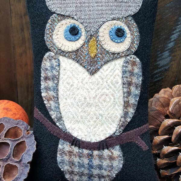 Owl Bowl Filler, Pillow Tuck PATTERN Wool applique by White Oak Ridge Designs