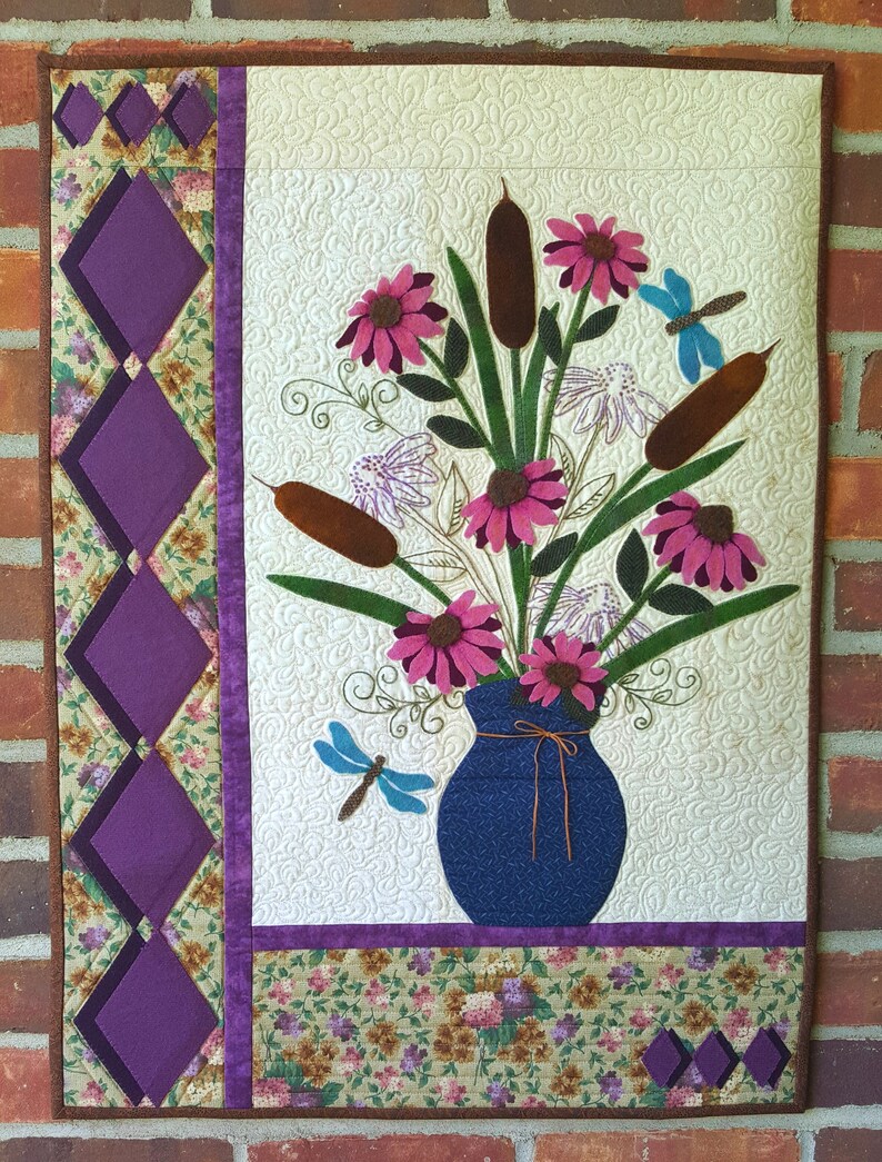Coneflowers and Cattails Wool Applique Wall Hanging KIT and Etsy
