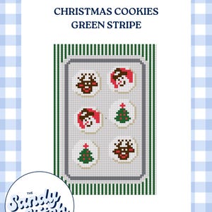 Christmas Cookies Needlepoint Pattern PDF | Green Stripe Baking Sheet DIY Canvas Chart
