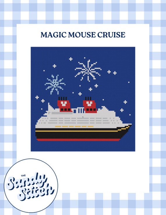 Magic Mouse Cruise Needlepoint Pattern | Digital Chart for DIY Canvas | Nautical Vacation Needlepoint Pillow & Door Hanger PDF