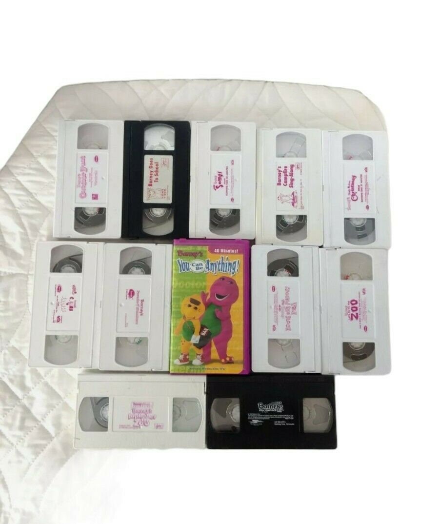 Lot 12 Barney Vcr VHS Tapes Vintage 90&#39;s Purple Dinosaur PBS Sing Along Shapes ABC&#39;s, used for sale  