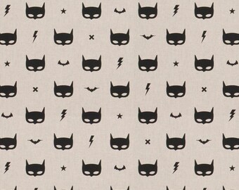 Black Bat Man Mask Linen Look Natural Fabric **Quality Material** sold per Fat Quarter