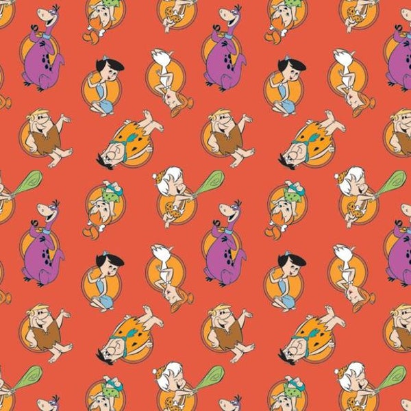 Flintstones Fabric, Stone Age, Bam Bam, Fred Wilma, Barney Betty, Hanna Barbera, 100% cotton, quilting material, sold by FAT QUARTER