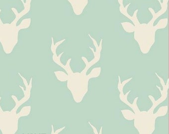 Stag Fabric, Deer Head Fabric, Deer Print, Art Gallery Fabric, Mint, 100% cotton fabric, sewing and crafting, for dressmaking, FAT QUARTER