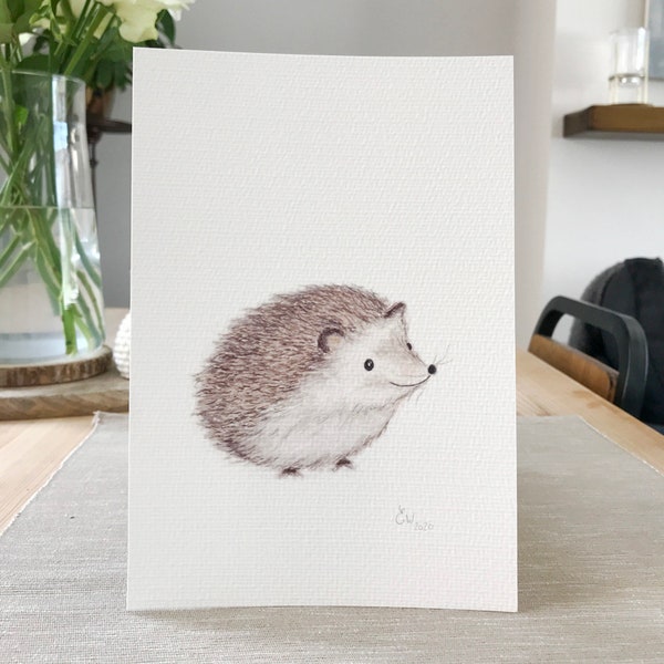 Hedgehog Watercolour Illustration Print - A5