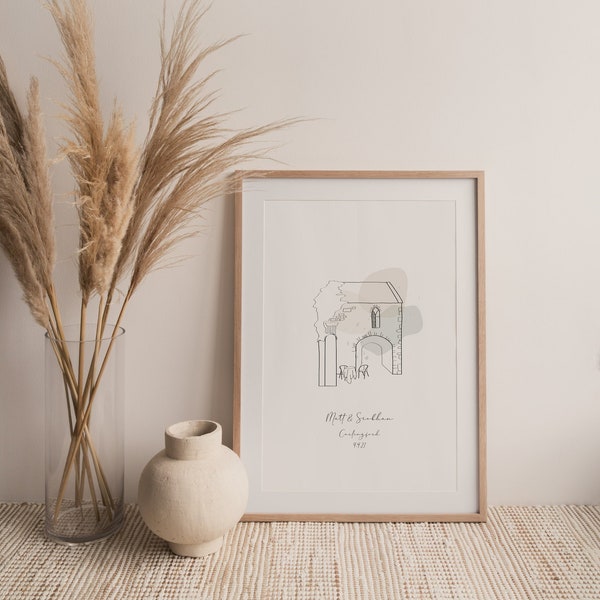 CUSTOM Wedding Venue / Engagement Location Minimalist Line Art Print Commission