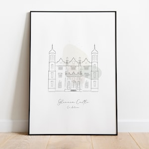 Personalisierbare Glenarm Castle Illustration - Minimalistischer Line Art Print