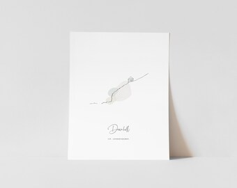 Ilustración personalizable de playa de descenso - Impresión de arte lineal minimalista