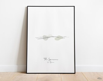 May include: Framed art print featuring a minimalist design with abstract shapes in muted green and gray tones. The artwork includes thin black lines and the text "The Sparrows" and "Co. Tyrone" in a delicate script font.