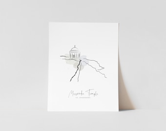 Ilustración personalizable del Templo de Mussenden - Impresión de arte lineal minimalista