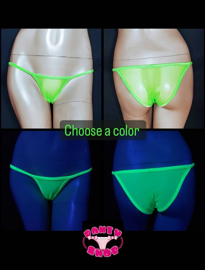 Uv Clothing. See through mesh panties. Sexy gift for her. Glows in blacklight. Handmade in USA.