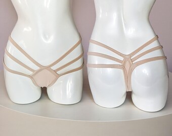 Nude Strappy Bottoms, Skin Color String Thong Panties, Diamond Shape
