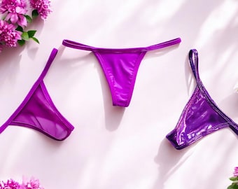 Magenta Thongs, Panties Set - Sheer, Solid, Shiny - Value Pack, Special Deal - Gift for Her