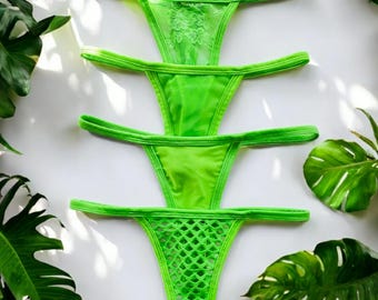 Neon Green thongs for women uv blacklight underwear g-strings bikinis fluorescent gift for her