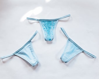 Baby Blue Panties Light Blue Lingerie Set Something Blue for Bride Sheer G string Blue Lace Thong Underwear for Women