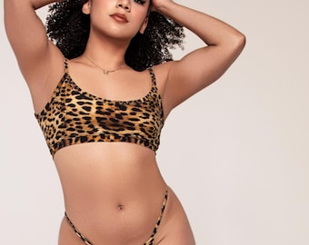 Leopard underwear bikini bathing suit for Women - Animal Print Thong and Bralette Top Set