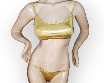 Metallic Underwear, Shiny Bikini, Sexy Lingerie Set - Bra, Thong - Exotic Outfit for Women