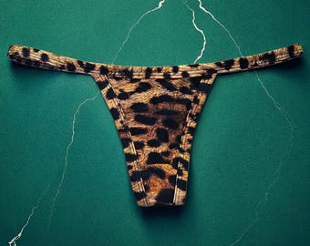 Leopard Print Thong, Exotic Cat G-string Underwear Panties, Animal Bikini Bottom